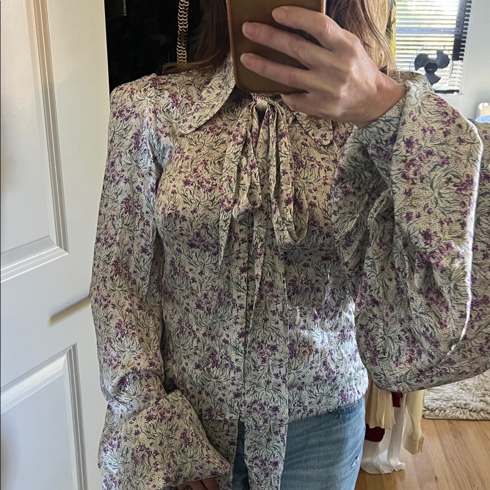 The Vampires Wife Bow Silk Floral Blouse